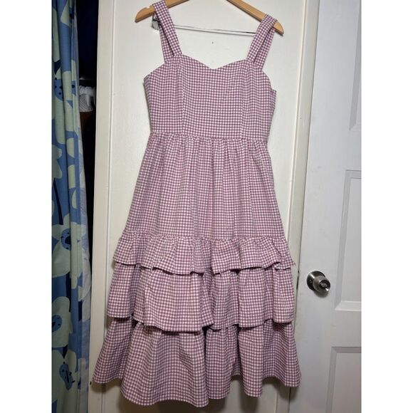 Little Sunny Bite Dress Women's Size Small Pink Purple Gingham Midi NWT Ruffle - Picture 3 of 7